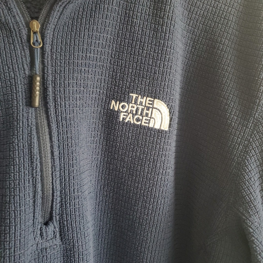 The North Face Mens XL Navy Blue Waffle Grid Fleece Quarter Zip Pullover - Picture 3 of 9